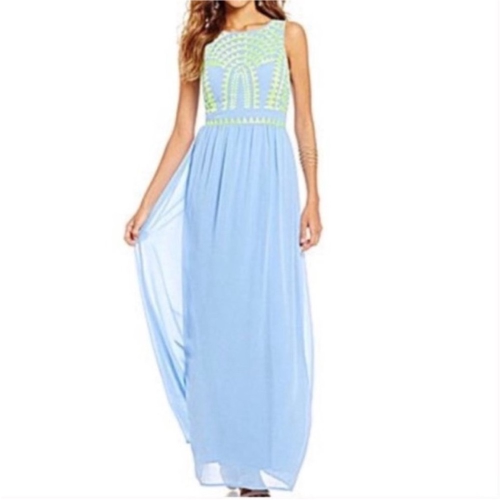 Gianni Bini Maxi Dress Size 6 Sleeveless Blue Green Cocktail Formal Party Fairy